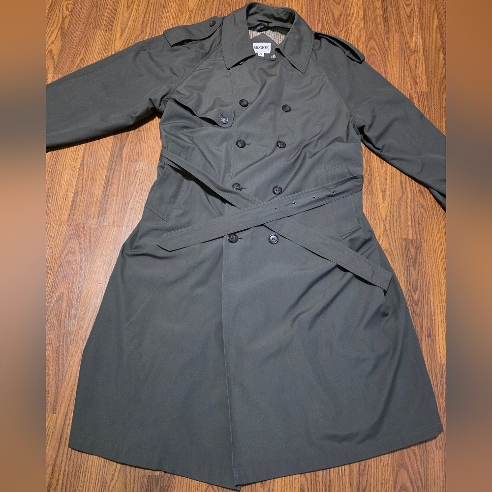 Moores Men’s Gray Double-Breasted Belted Trench Coat Rain Size 46 Regular A75 - Picture 4 of 14